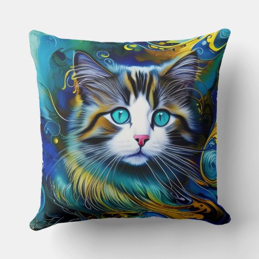 ブルースとゴールズの美しい神秘的な猫 クッション (裏面)