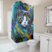 ブルースとゴールズの美しい神秘的な猫 シャワーカーテン (インサイチュ)