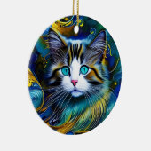 ブルースとゴールズの美しい神秘的な猫 セラミックオーナメント (右)