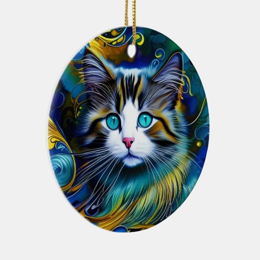 ブルースとゴールズの美しい神秘的な猫 セラミックオーナメント (右)