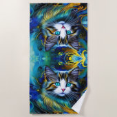 ブルースとゴールズの美しい神秘的な猫 ビーチタオル (正面)