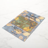 ブルースとパステルカラーの不思議な葉 箔招待状 (回転した状態)