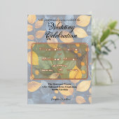 ブルースとパステルカラーの不思議な葉 箔招待状 (立ち正面)