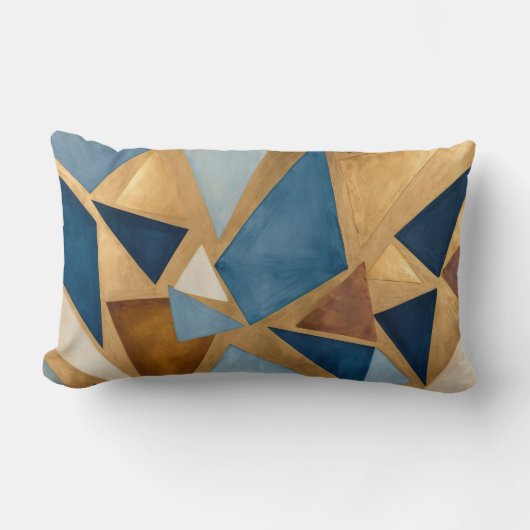 ブルースとメタルの幾何学的抽象芸術 ランバークッション (正面)