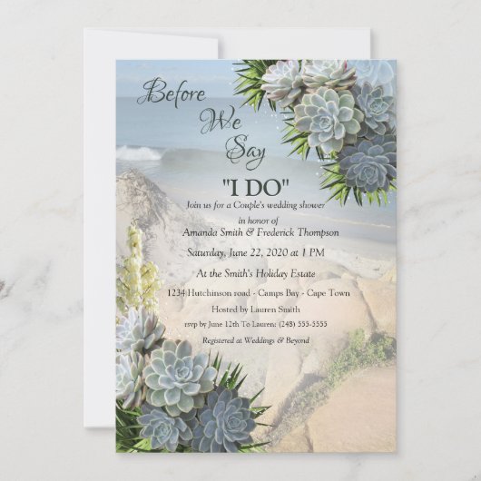 ブルースと緑の淡い色のチューブ状葉の多肉眼 招待状 (正面)