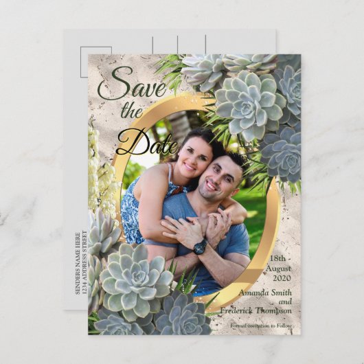 ブルースの多肉的淡い色のな色合いが日付を保存 案内ポストカード (正面/裏面)