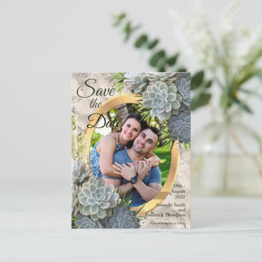 ブルースの多肉的淡い色のな色合いが日付を保存 案内ポストカード (スタンド正面)