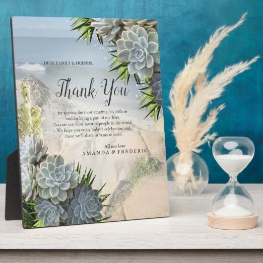 ブルースの多肉的淡い色のな色合いと緑ありがとう フォトプラーク (側面)