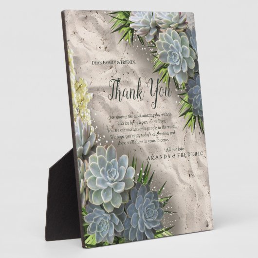 ブルースの多肉的淡い色のな色合いと緑ありがとう フォトプラーク (側面)