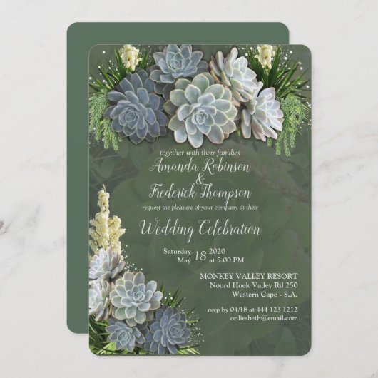 ブルースの多肉的淡い色のな色合い&結婚式招待状 招待状 (正面/裏面)