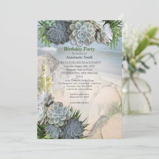 ブルースの多肉的淡い色のな誕生日 招待状 (スタンド正面)