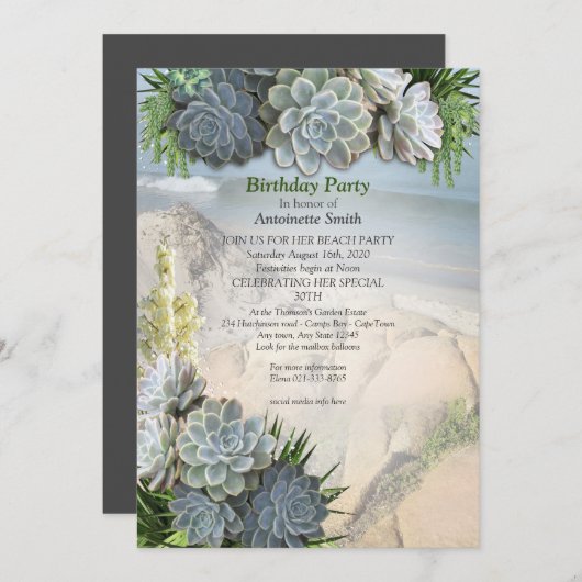 ブルースの多肉的淡い色のな誕生日 招待状 (正面/裏面)