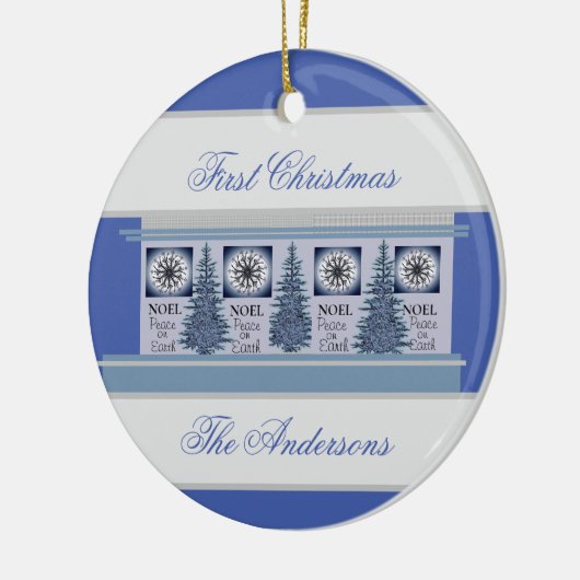 ブルースの家族の初めてのクリスマス パーソナライズされた セラミックオーナメント (左)