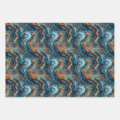 ブルースを使った流動的な地質学的鮮やか構造 ラッピングペーパーシート (正面)