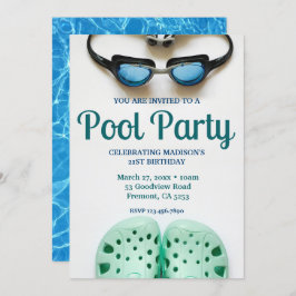 ブルースイミングゴーグル誕生日プールパーティー 招待状