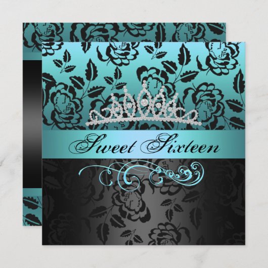 ブルースイート16プリンセスティアラ誕生日招待状 招待状 (正面/裏面)