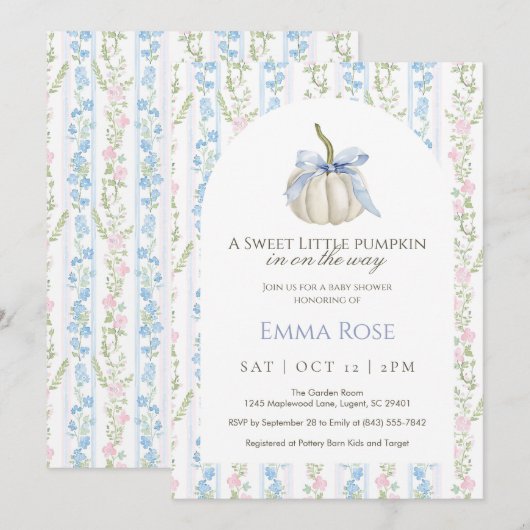 ブルースウィートリトルカンプキンベビーシャワー招待状 サンキューカード (正面/裏面)