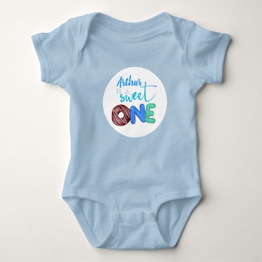ブルースウィートワンドーナツ1歳の誕生日 ベビーボディスーツ (正面)