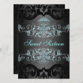 ブルースウィート16エレガントティアラダマスク誕生日招待状 招待状 (正面/裏面)