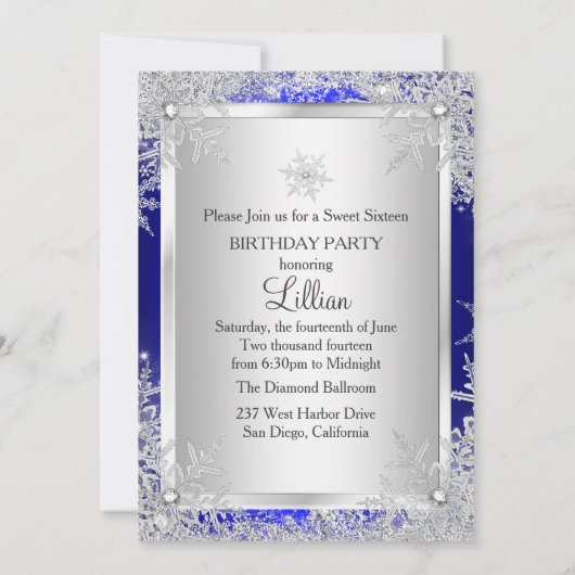 ブルースウィート16スノーフレーク冬ワンダーランド 招待状 (裏面)