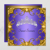 ブルースウィート16バースデーパーティー金ゴールドホワイトティアラ 招待状 (正面/裏面)