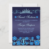 ブルースウィート16フラワー&ティアラ誕生日招待状 招待状 (正面)