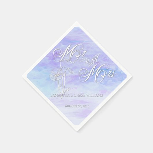 ブルースウォーターカラーポピー結婚ズのナプキン スタンダードカクテルナプキン (角)