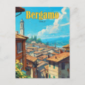 ブルースカイでベルガモのイタリアのヴィンテージ旅行 ポストカード (正面)