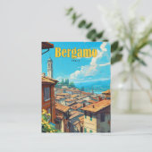 ブルースカイでベルガモのイタリアのヴィンテージ旅行 ポストカード (スタンド正面)