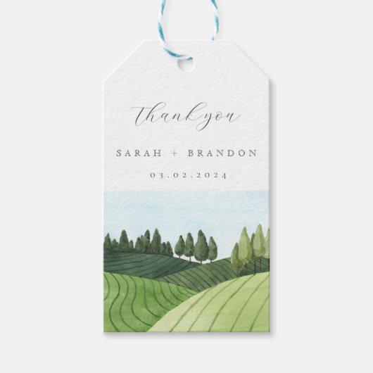 ブルースカイとフィールド結婚の感謝のギフトラベル ギフトタグ (正面)