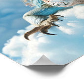 ブルースカイとフワフワ雲のかわいいイグアナポートレート ポスター (角)