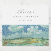 ブルースカイと緑のフィールド結婚のワきらめくインL スパークリングワインラベル (シングルラベル)