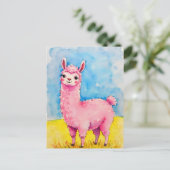 ブルースカイにピンクのラマ ポストカード (スタンド正面)
