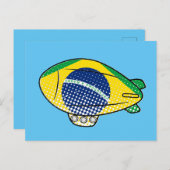 ブルースカイにブラジル国旗の吹き抜けカスタムバルーン ポストカード (正面/裏面)