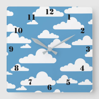 ブルースカイに浮かぶ白い雲イラストレーション スクエア壁時計