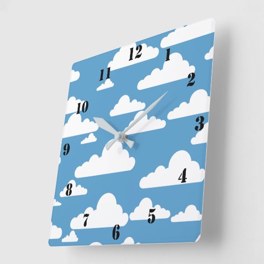 ブルースカイに浮かぶ白い雲イラストレーション スクエア壁時計 (傾斜)