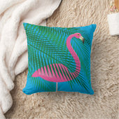 ブルースカイのトロピカルフラミンゴ葉とパームの クッション (ブランケット)