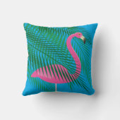 ブルースカイのトロピカルフラミンゴ葉とパームの クッション (裏面)