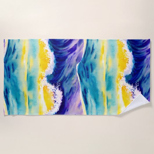 ブルースカイウォーターカラー夏タイムバケーション ビーチタオル (正面)