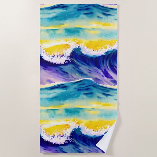 ブルースカイウォーターカラー夏タイムバケーション ビーチタオル (正面)