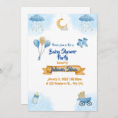 ブルースカイキッズパーティの招待状少年 招待状 (正面/裏面)