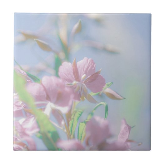 ブルースカイグリーン葉植物紫色の花 タイル (正面)