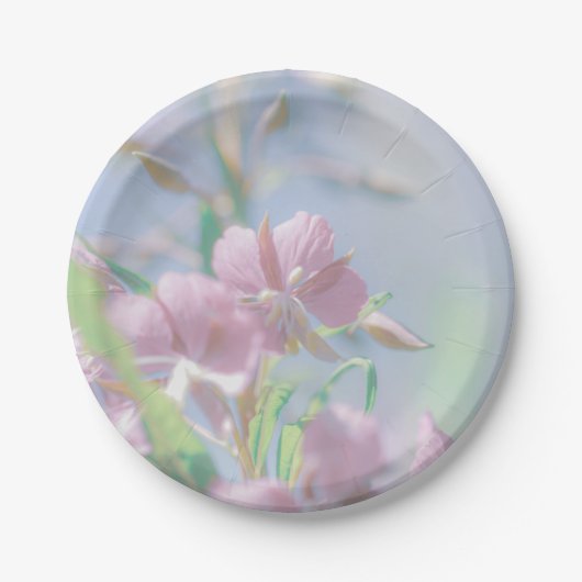 ブルースカイグリーン葉植物紫色の花 ペーパープレート (正面)