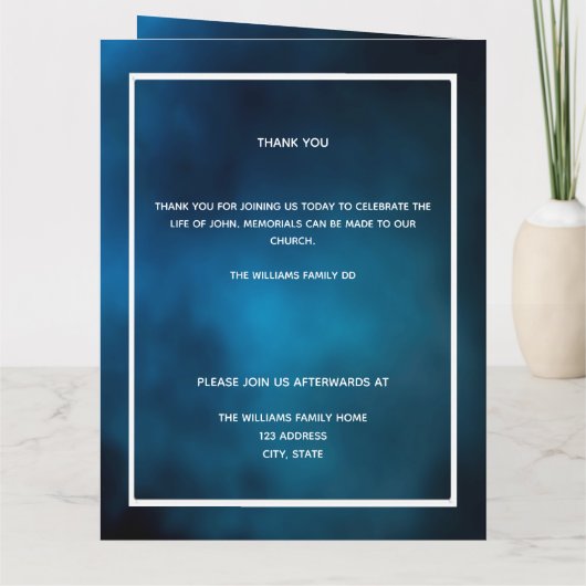 ブルースカイシルバー写真エレガント葬儀プログラム サンキューカード (裏面)