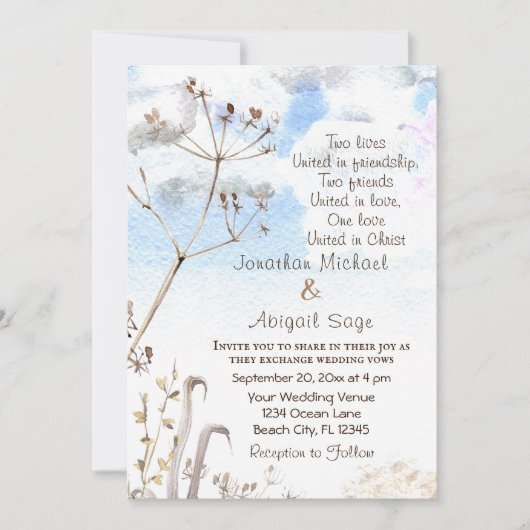 ブルースカイシンプルボタニカルガーデンクリスチャン結婚ズ 招待状 (正面)