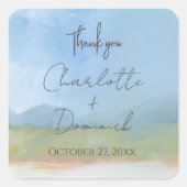 ブルースカイス色彩の鮮やかランドスケープモダンはありがとう スクエアシール (正面)