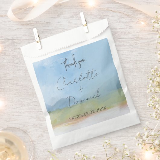 ブルースカイス色彩の鮮やかランドスケープモダンはありがとう フェイバーバッグ (クリップ留めされた状態)