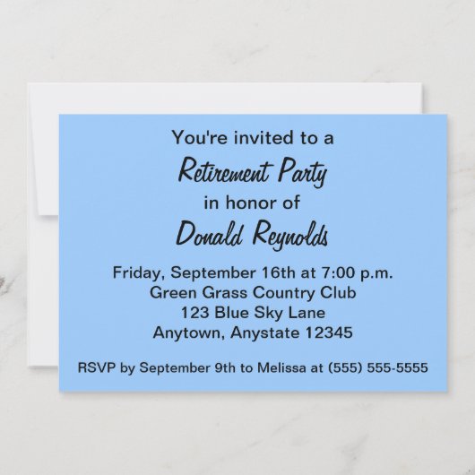 ブルースカイズグリーングラスリタイアメントパーティの招待状 招待状 (裏面)