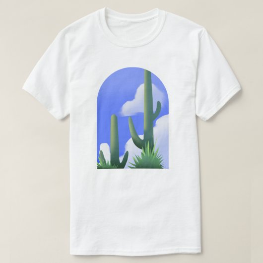 ブルースカイデザートサボテン絵柄Tシャツ Tシャツ (デザイン正面)