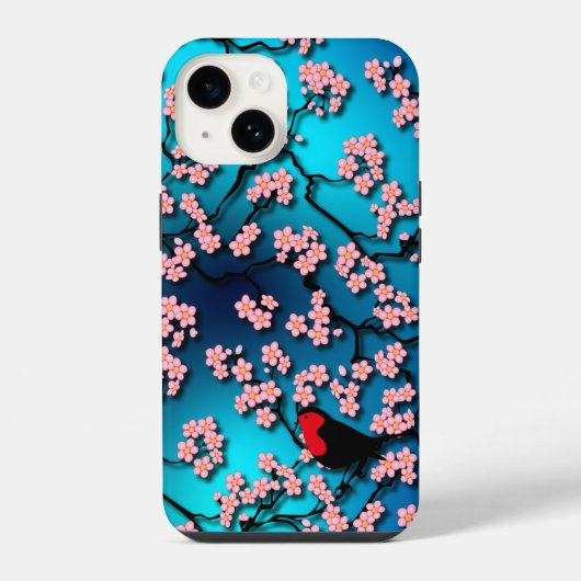ブルースカイバードさくらんぼ花 iPhoneケース (裏面)